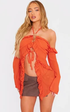 PrettyLittleThing Blouses*Chiffon Frill Detail Hardware Detail Blouse