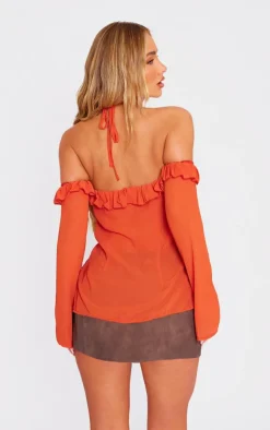 PrettyLittleThing Blouses*Chiffon Frill Detail Hardware Detail Blouse