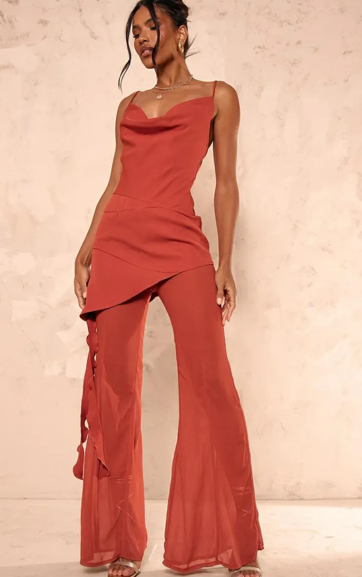 Cowl Neck Long Overlay Jumpsuit-PrettyLittleThing Sale