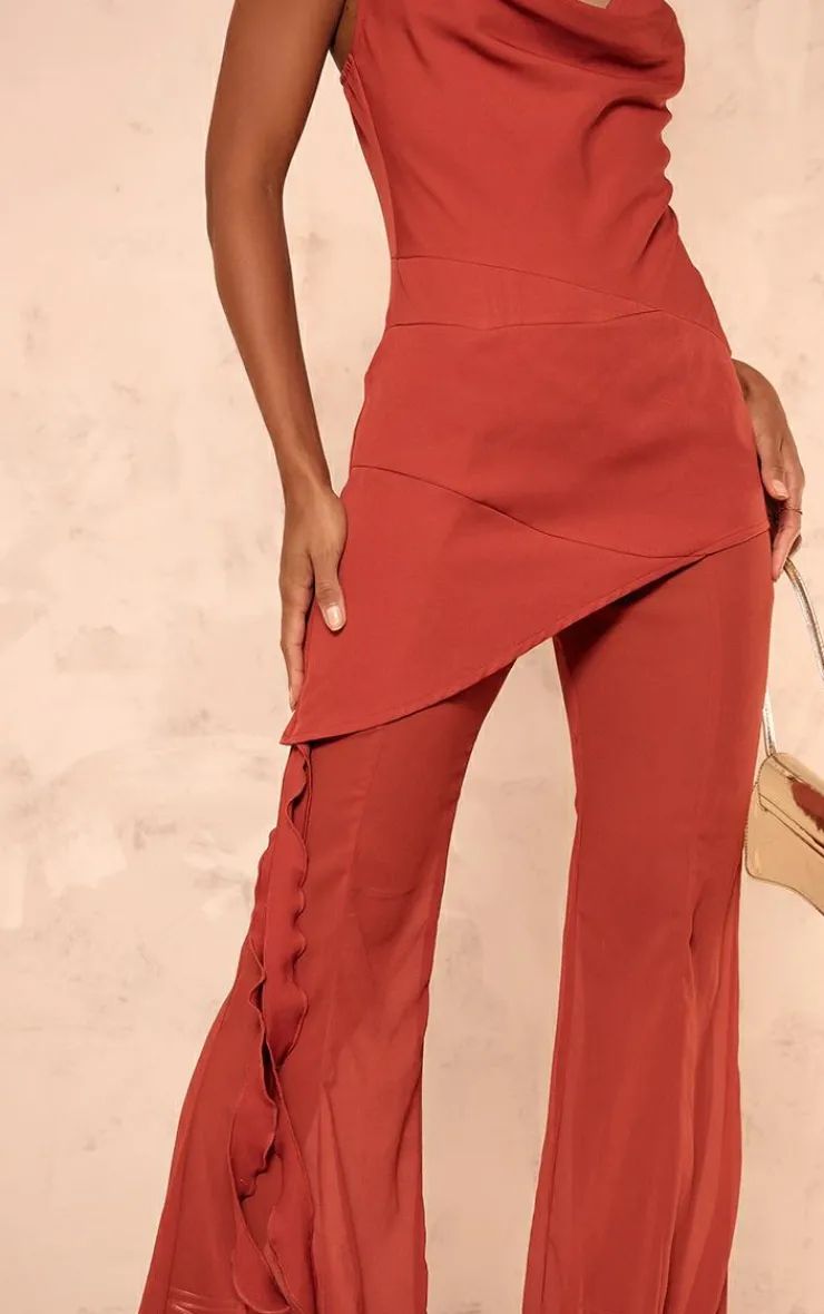Cowl Neck Long Overlay Jumpsuit-PrettyLittleThing Sale