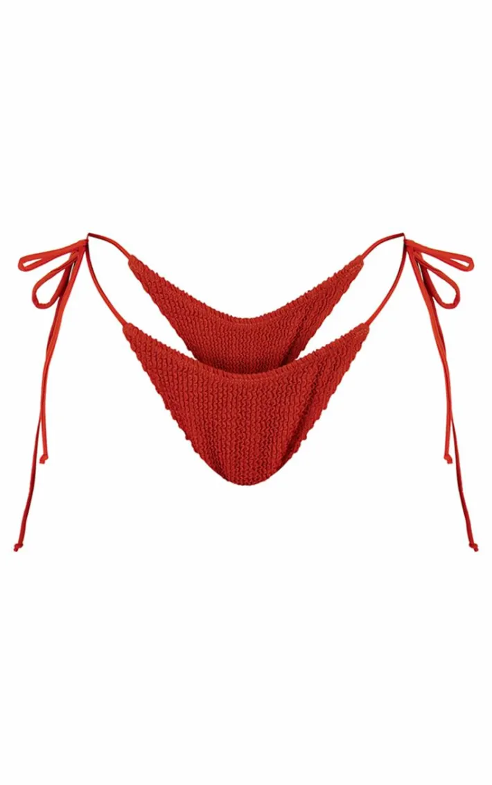 Rust Crinkle Tie Side Bikini Bottoms