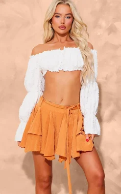 Rust Crinkled Satin Belted Mini Skirt