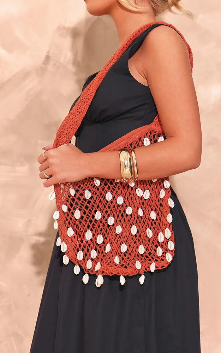 PrettyLittleThing Shoppers*Crochet Knit Shell Detail Beach Shopper Bag