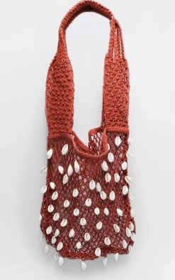 PrettyLittleThing Shoppers*Crochet Knit Shell Detail Beach Shopper Bag