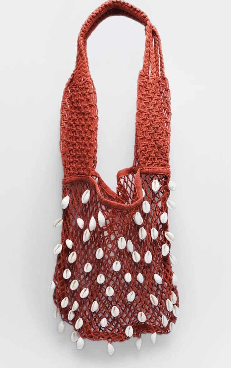 PrettyLittleThing Shoppers*Crochet Knit Shell Detail Beach Shopper Bag