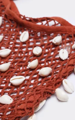 PrettyLittleThing Shoppers*Crochet Knit Shell Detail Beach Shopper Bag