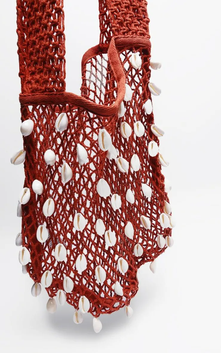 PrettyLittleThing Shoppers*Crochet Knit Shell Detail Beach Shopper Bag
