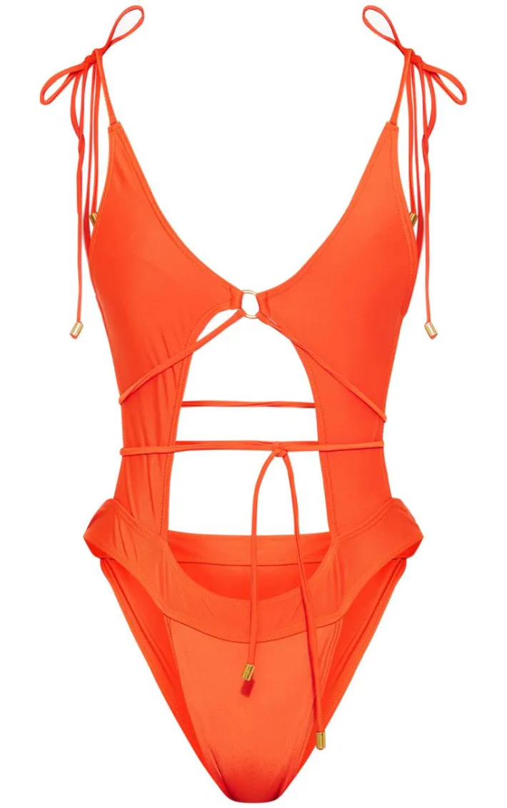 Rust Cut Out Tie Waist Swimsuit