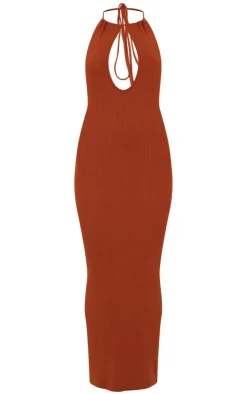 Fine Knit Halterneck Maxi Dress-PrettyLittleThing Discount