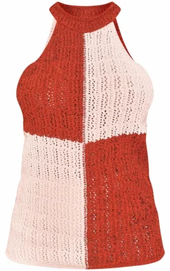 PrettyLittleThing Knitted Tops*High Neck Contrast Crochet Knit Top