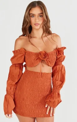 Linen Blend Square Neck Puff Sleeve Mini Dress-PrettyLittleThing Online