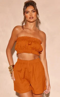 Outlet PrettyLittleThing Linen Look Floaty Shorts Rust