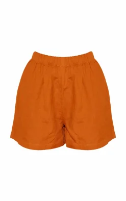 Outlet PrettyLittleThing Linen Look Floaty Shorts Rust