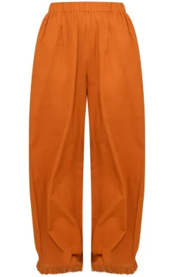 Discount PrettyLittleThing Linen Look Frayed Hem Wide Leg Pants Rust