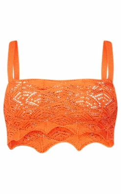 PrettyLittleThing Knitted Tops*Patterned Crochet Knit Square Neck Crop Top