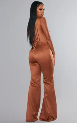 Satin Lace Up Boned Strappy Wide Leg Jumpsuit-PrettyLittleThing Discount