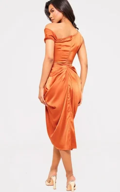 Satin Off The Shoulder Draped Skirt Midi Dress-PrettyLittleThing Outlet