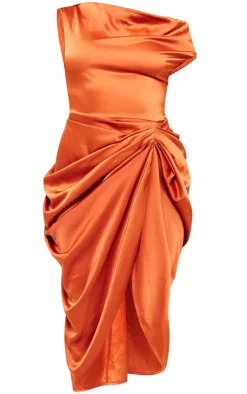 Satin Off The Shoulder Draped Skirt Midi Dress-PrettyLittleThing Outlet