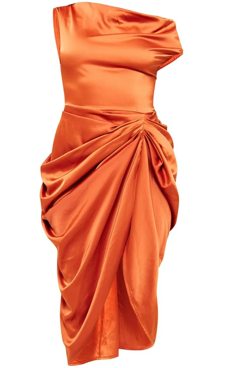 Satin Off The Shoulder Draped Skirt Midi Dress-PrettyLittleThing Outlet