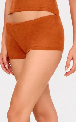Clearance PrettyLittleThing Sheer Knit Hot Pants Rust
