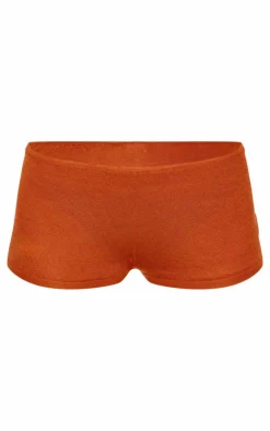 Clearance PrettyLittleThing Sheer Knit Hot Pants Rust