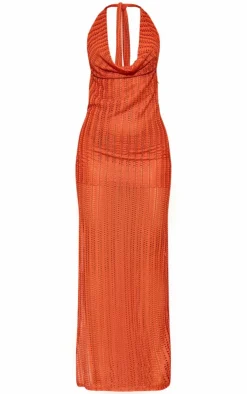 Sheer Textured Halterneck Maxi Dress-PrettyLittleThing Hot