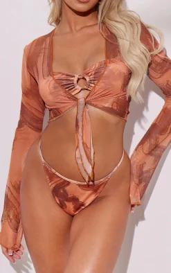 Rust Swirl Mesh Beach Top