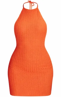 Textured Halterneck Bodycon Dress-PrettyLittleThing Outlet