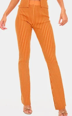 PrettyLittleThing Two Tone Knit Flared Pants Rust