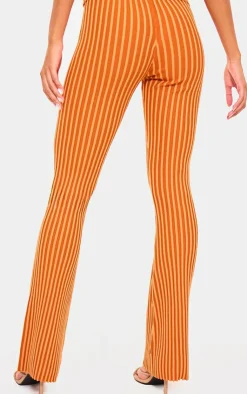 PrettyLittleThing Two Tone Knit Flared Pants Rust
