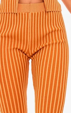 PrettyLittleThing Two Tone Knit Flared Pants Rust