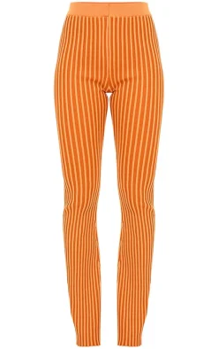 PrettyLittleThing Two Tone Knit Flared Pants Rust
