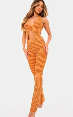 Clearance PrettyLittleThing Two Tone Knit Halter Neck Split Top Rust