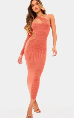 Two Tone Knit One Shoulder Cut Out Maxi Dress-PrettyLittleThing Online