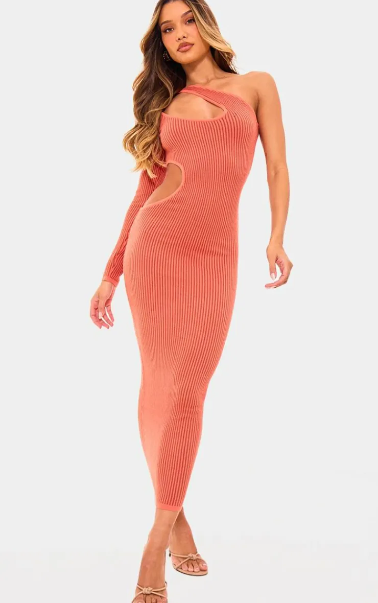Two Tone Knit One Shoulder Cut Out Maxi Dress-PrettyLittleThing Online