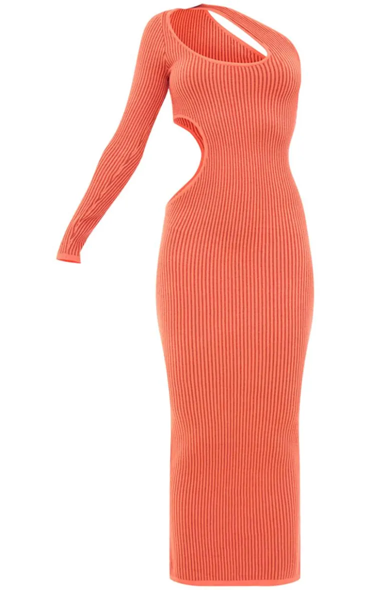 Two Tone Knit One Shoulder Cut Out Maxi Dress-PrettyLittleThing Online