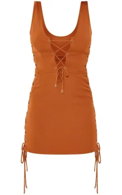 Woven Lace Up Detail Strappy Bodycon Dress-PrettyLittleThing New