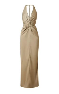 Bridesmaid Satin Twist Plunge Halterneck Maxi Dress-PrettyLittleThing Outlet