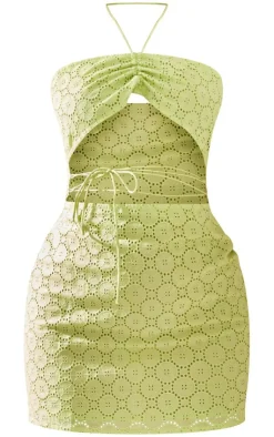 Broderie Anglaise Cut Out Strap Detail Bodycon Dress-PrettyLittleThing New