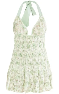 Floral Textured Shirred Strappy Bodycon Dress-PrettyLittleThing Hot