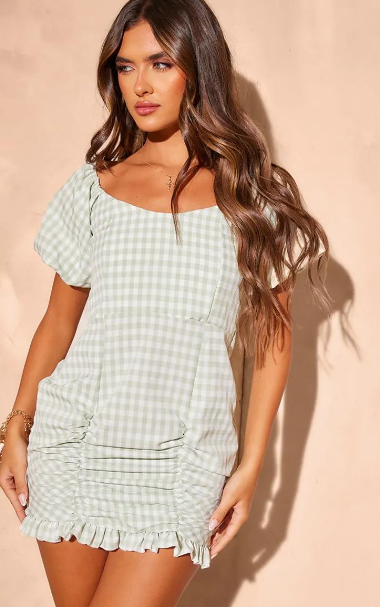 Gingham Puff Sleeve Bodycon Dress-PrettyLittleThing Best