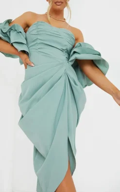 Bardot Frill Sleeve Draped Midi Dress-PrettyLittleThing Hot