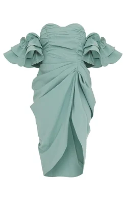 Bardot Frill Sleeve Draped Midi Dress-PrettyLittleThing Hot