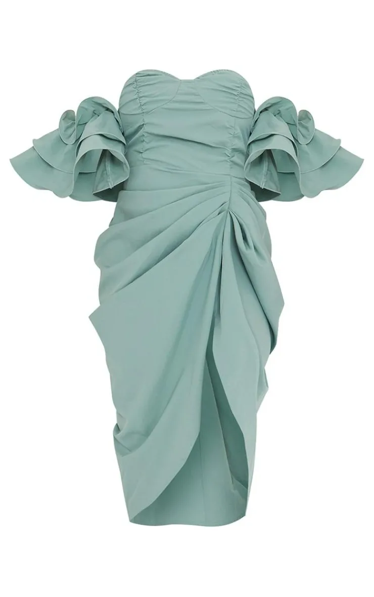 Bardot Frill Sleeve Draped Midi Dress-PrettyLittleThing Hot