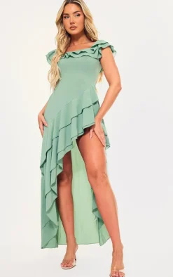 Bardot Ruffle Detail Midi Dress-PrettyLittleThing Clearance