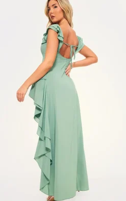 Bardot Ruffle Detail Midi Dress-PrettyLittleThing Clearance