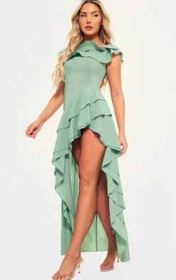 Bardot Ruffle Detail Midi Dress-PrettyLittleThing Clearance