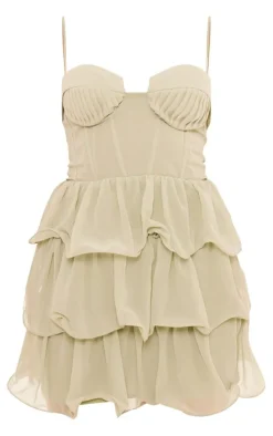 Chiffon Pleat Cup Detail Frill Shift Dress-PrettyLittleThing Discount