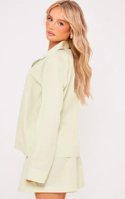 PrettyLittleThing Christmas Gifts*Cotton Poplin Piping Long Sleeve Shirt And Short PJ Set