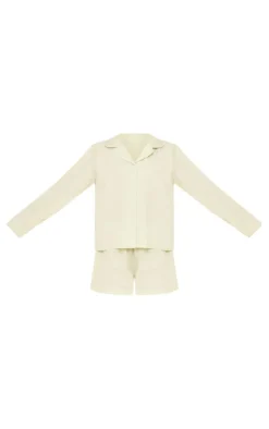 PrettyLittleThing Christmas Gifts*Cotton Poplin Piping Long Sleeve Shirt And Short PJ Set